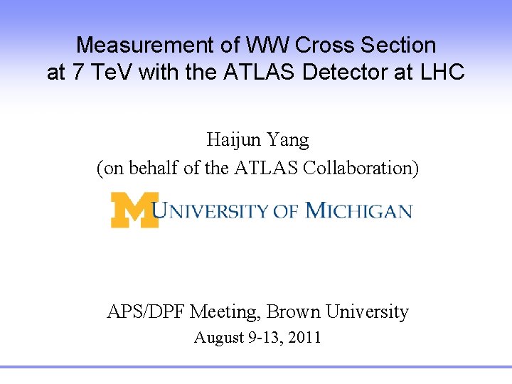 Measurement of WW Cross Section at 7 Te. V with the ATLAS Detector at