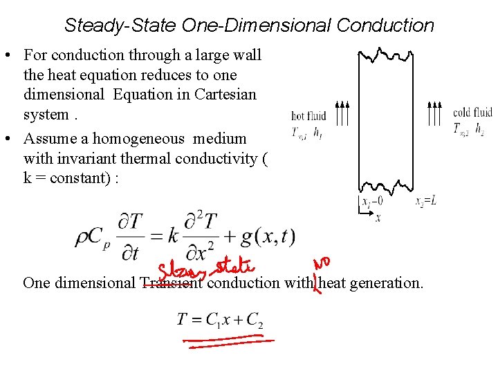 Steady-State One-Dimensional Conduction • For conduction through a large wall the heat equation reduces