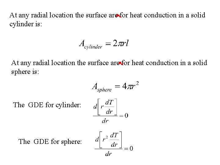 At any radial location the surface are for heat conduction in a solid cylinder