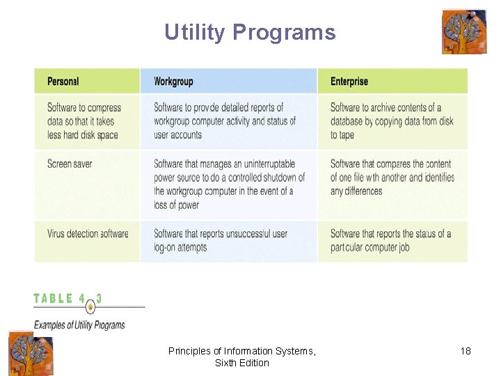 Utility Programs Principles of Information Systems, Sixth Edition 18 