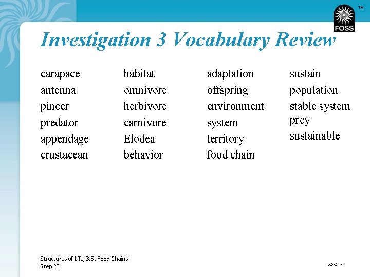 TM Investigation 3 Vocabulary Review carapace antenna pincer predator appendage crustacean habitat omnivore herbivore