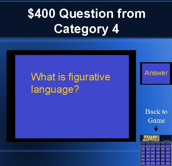$400 Question from Category 4 What is figurative language? Answer 