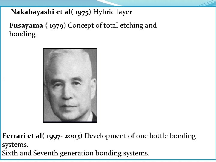 Nakabayashi et al( 1975) Hybrid layer Fusayama ( 1979) Concept of total etching and