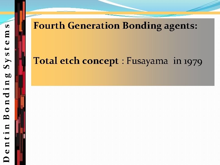 Dentin Bonding Systems Fourth Generation Bonding agents: Total etch concept : Fusayama in 1979
