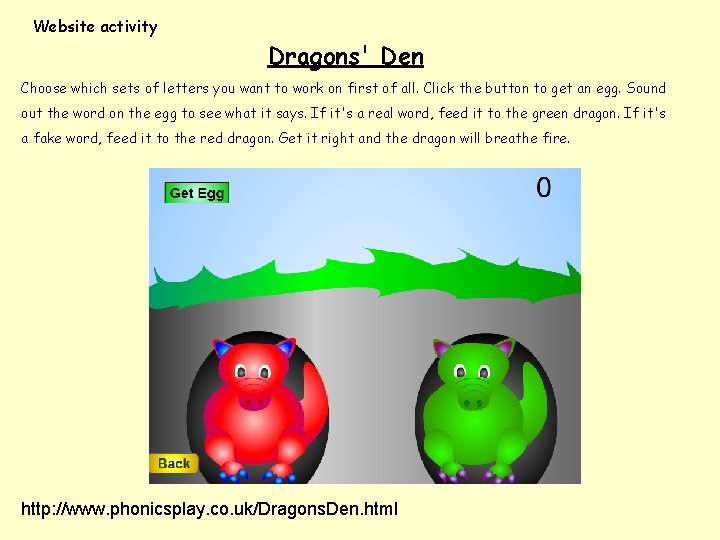 Website activity Dragons' Den Choose which sets of letters you want to work on