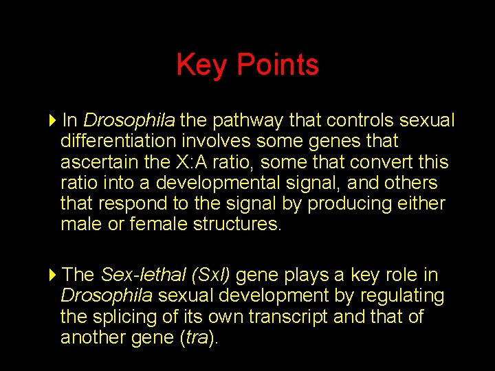Key Points 4 In Drosophila the pathway that controls sexual differentiation involves some genes