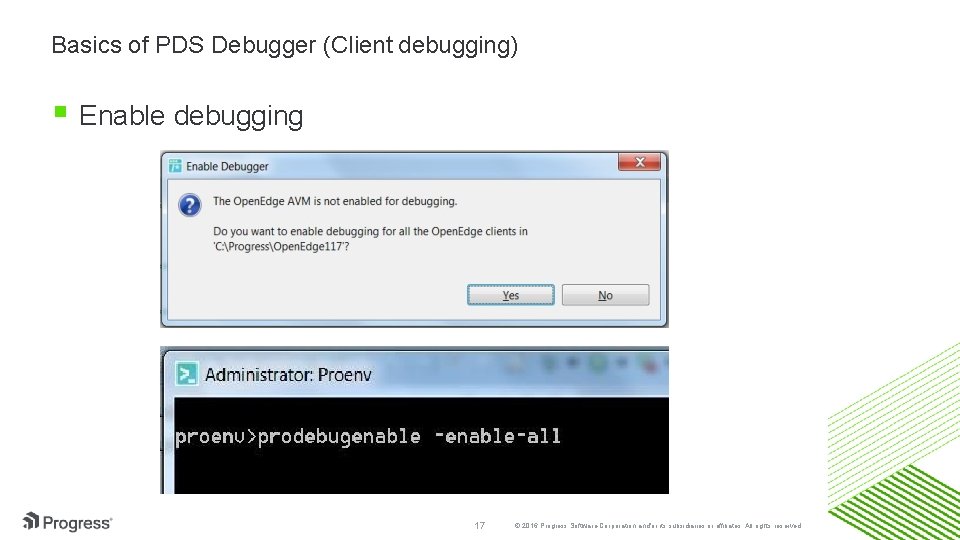 Basics of PDS Debugger (Client debugging) Enable debugging 17 © 2016 Progress Software Corporation