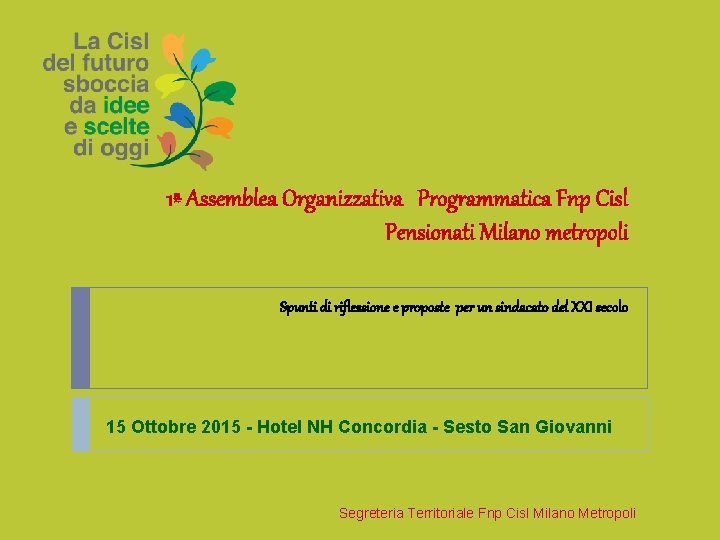 1ª Assemblea Organizzativa Programmatica Fnp Cisl Pensionati Milano metropoli Spunti di riflessione e proposte