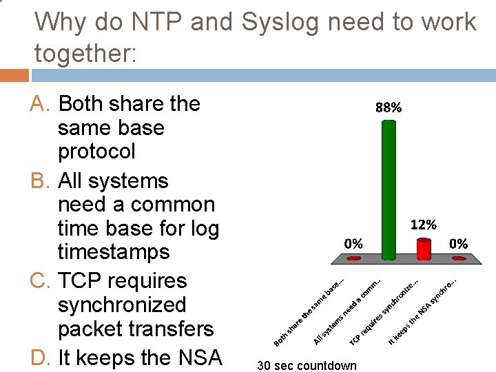 Why do NTP and Syslog need to work together: A. Both share the same