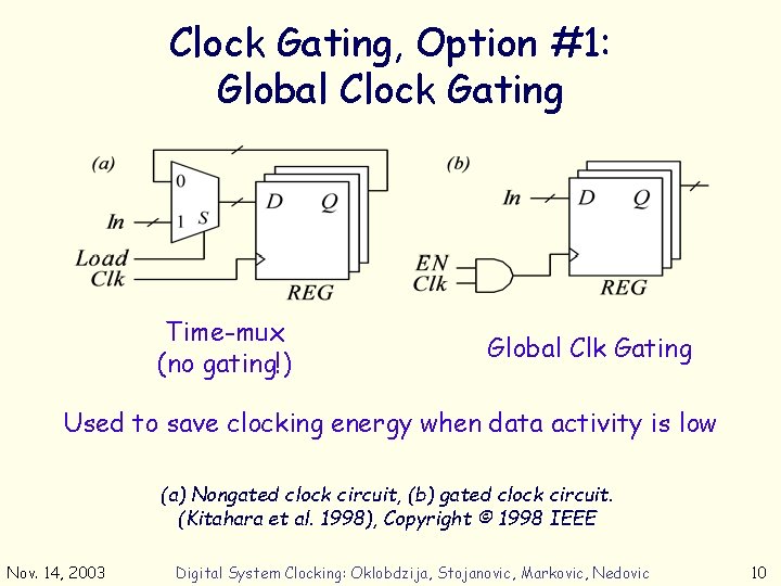 Clock Gating, Option #1: Global Clock Gating Time-mux (no gating!) Global Clk Gating Used