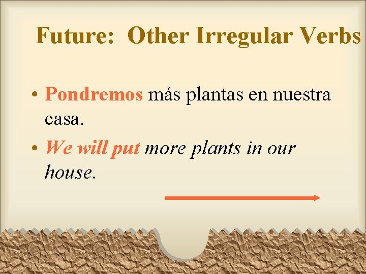 Future: Other Irregular Verbs • Pondremos más plantas en nuestra casa. • We will Future: Other Irregular Verbs • Pondremos más plantas en nuestra casa. • We will