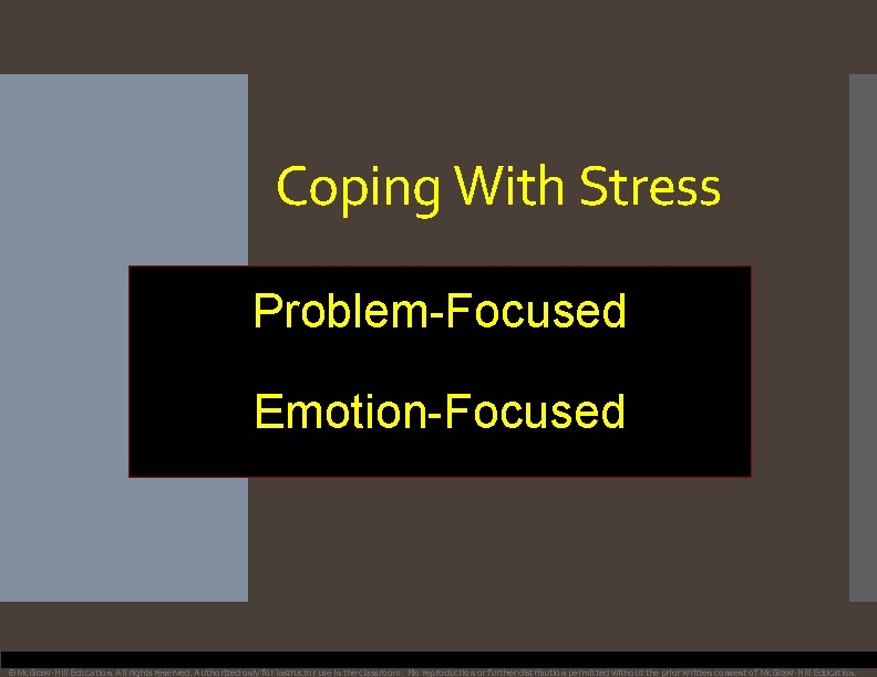 Coping With Stress Problem-Focused Emotion-Focused ©Mc. Graw-Hill Education. All rights reserved. Authorized only for