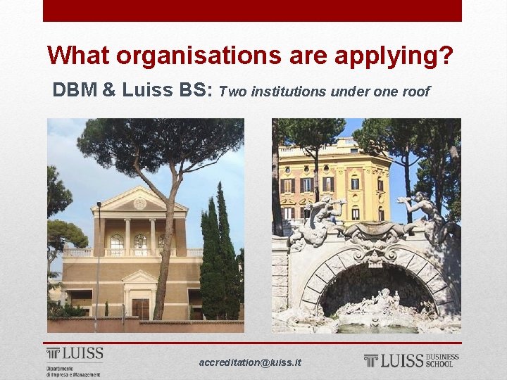 What organisations are applying? DBM & Luiss BS: Two institutions under one roof accreditation@luiss.