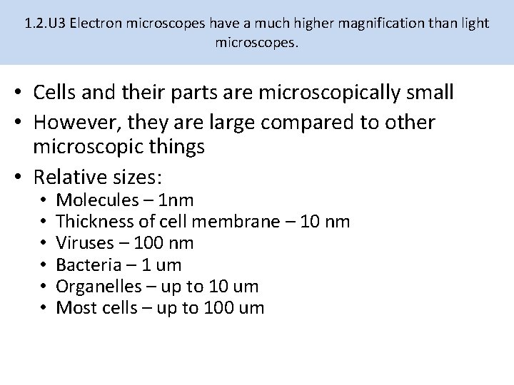 1. 2. U 3 Electron microscopes have a much higher magnification than light microscopes.