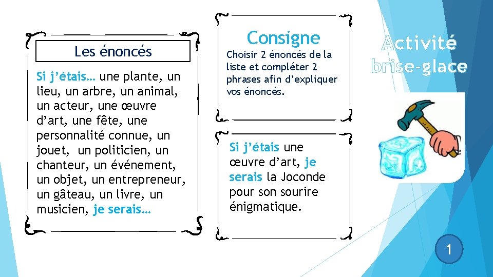 Les énoncés Si j’étais… une plante, un lieu, un arbre, un animal, un acteur, Les énoncés Si j’étais… une plante, un lieu, un arbre, un animal, un acteur,