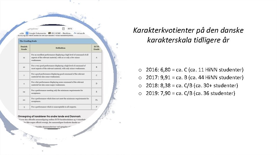 Karakterkvotienter på den danske karakterskala tidligere år o o 2016: 6, 80 = ca.