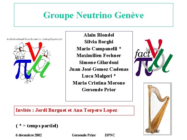 Groupe Neutrino Genève Alain Blondel Silvia Borghi Mario Campanelli * Maximilien Fechner Simone Gilardoni