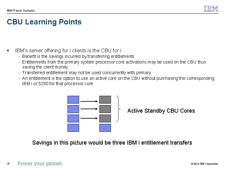 IBM Power Systems CBU Learning Points § IBM’s server offering for i clients is