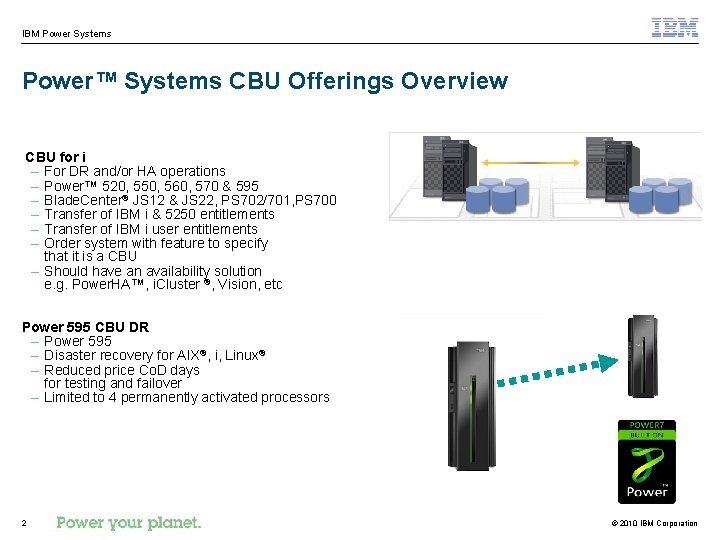 IBM Power Systems Power™ Systems CBU Offerings Overview CBU for i – For DR