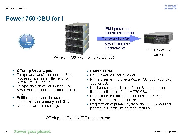 IBM Power Systems Power 750 CBU for i IBM i processor license entitlement Temporary