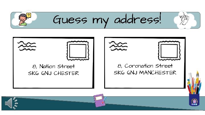 Guess my address! 8, Nation Street SK 6 6 NJ CHESTER 8, Coronation Street