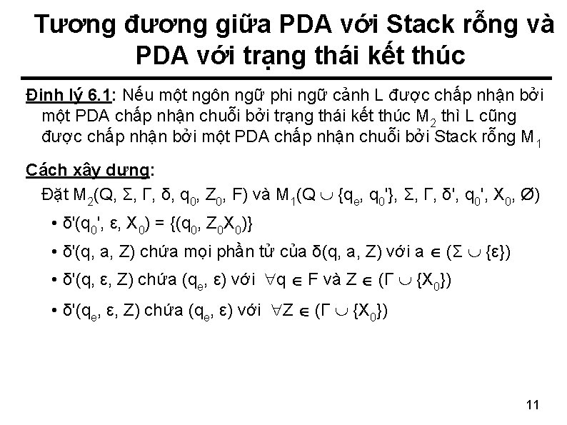 Tương đương giữa PDA với Stack rỗng và PDA với trạng thái kết thúc