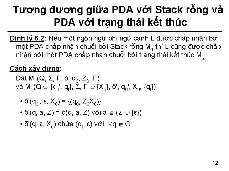 Tương đương giữa PDA với Stack rỗng và PDA với trạng thái kết thúc