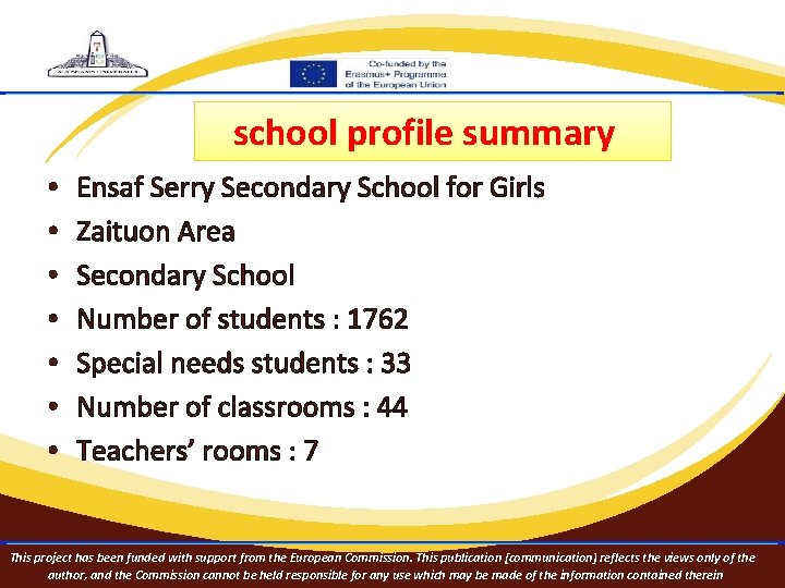 school profile summary • • Ensaf Serry Secondary School for Girls Zaituon Area Secondary