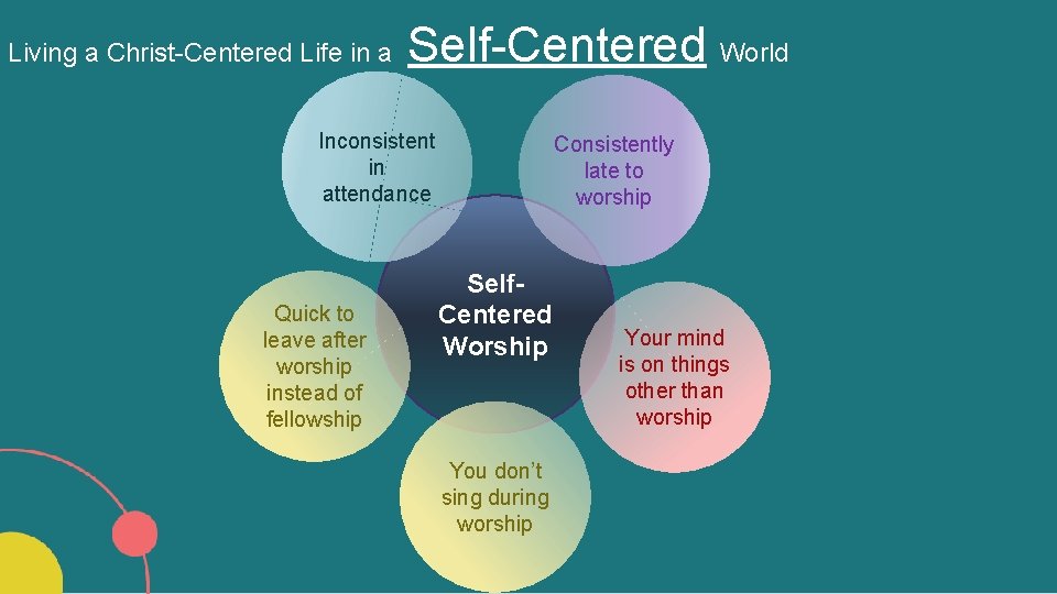 Living a Christ-Centered Life in a Self-Centered World Inconsistent in attendance Quick to leave