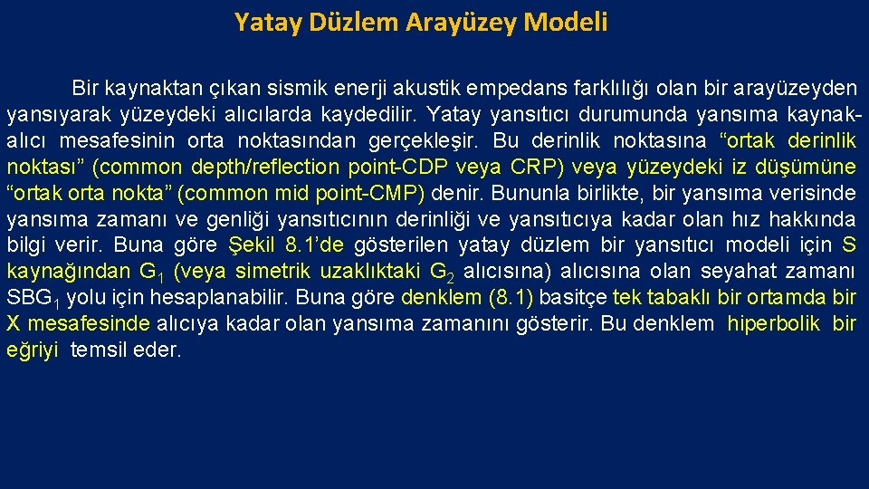  Yatay Düzlem Arayüzey Modeli Bir kaynaktan çıkan sismik enerji akustik empedans farklılığı olan