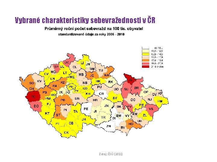 Vybrané charakteristiky sebevražednosti v ČR Zdroj: ČSÚ (2011) 