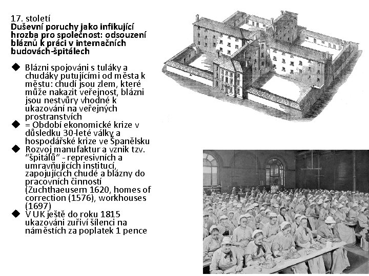 17. století Duševní poruchy jako infikující hrozba pro společnost: odsouzení bláznů k práci v