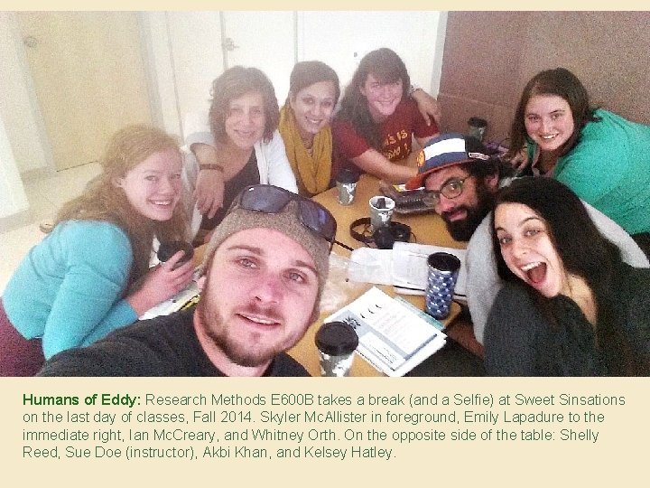 Humans of Eddy: Research Methods E 600 B takes a break (and a Selfie)