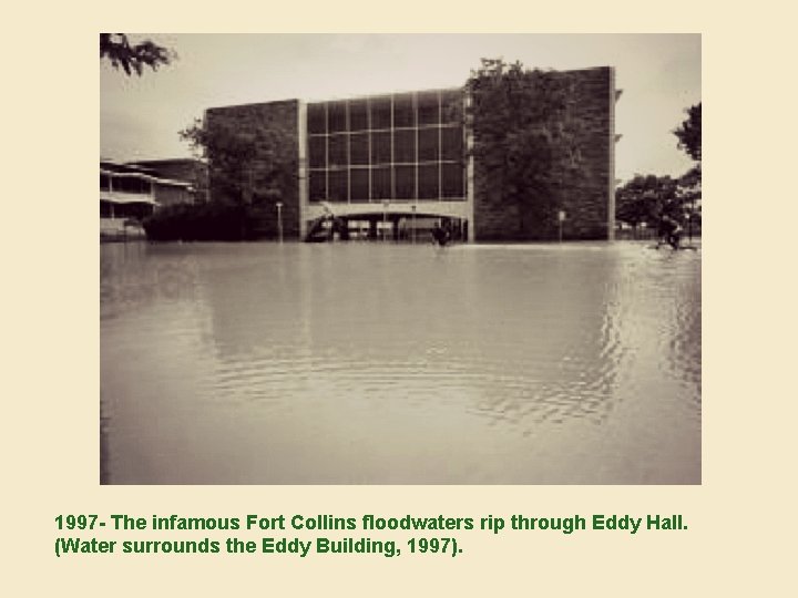 1997 - The infamous Fort Collins floodwaters rip through Eddy Hall. (Water surrounds the