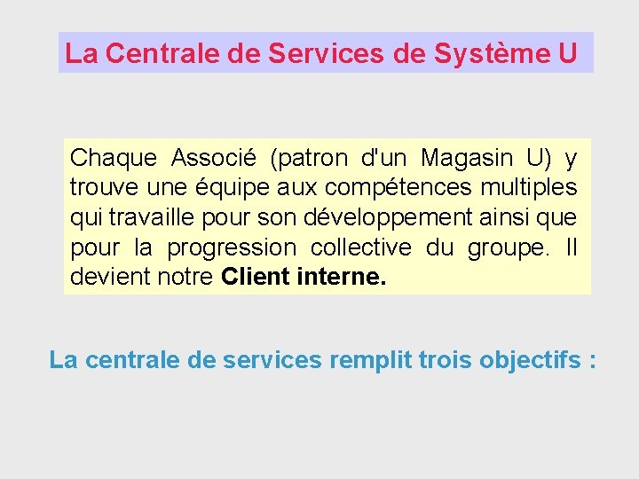 La Centrale de Services de Système U Chaque Associé (patron d'un Magasin U) y