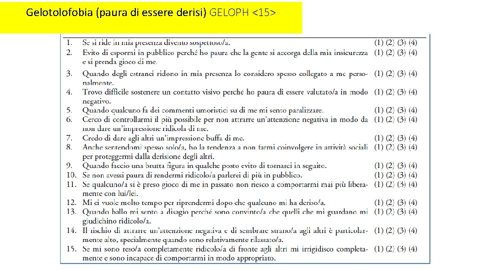 Gelotolofobia (paura di essere derisi) GELOPH <15> 