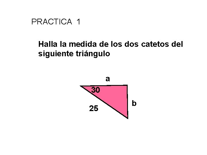 PRACTICA 1 Halla la medida de los dos catetos del siguiente triángulo a 30