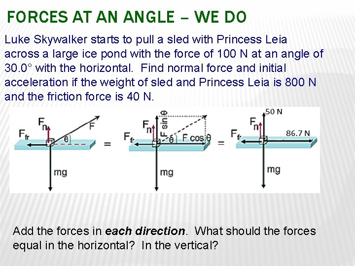 FORCES AT AN ANGLE – WE DO Luke Skywalker starts to pull a sled