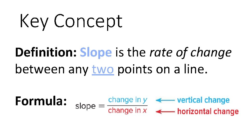 Key Concept Definition: Slope is the rate of change between any two points on