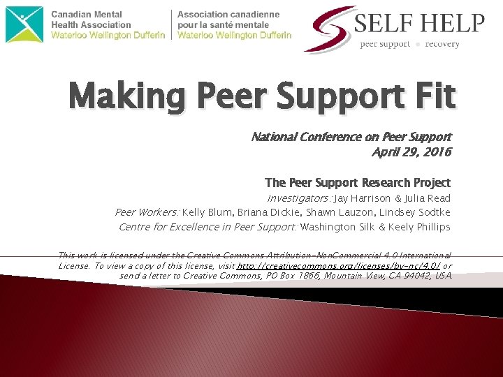 Making Peer Support Fit National Conference on Peer Support April 29, 2016 The Peer