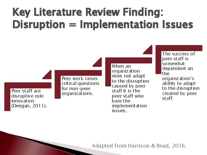 Key Literature Review Finding: Disruption = Implementation Issues Peer staff are disruptive role innovators