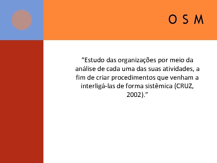 OSM “Estudo das organizações por meio da análise de cada uma das suas atividades,