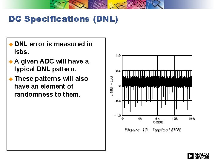 DC Specifications (DNL) u DNL error is measured in lsbs. u A given ADC