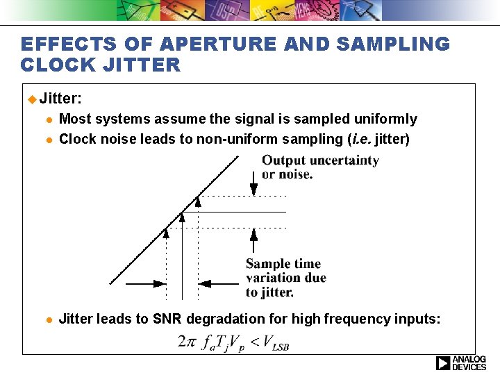 EFFECTS OF APERTURE AND SAMPLING CLOCK JITTER u Jitter: l Most systems assume the
