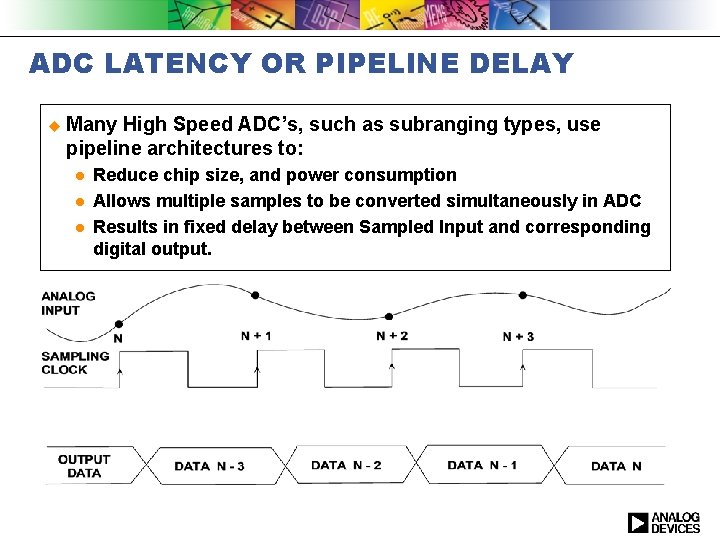 ADC LATENCY OR PIPELINE DELAY u Many High Speed ADC’s, such as subranging types,