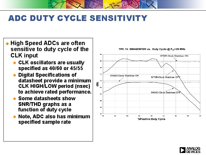 ADC DUTY CYCLE SENSITIVITY u High Speed ADCs are often sensitive to duty cycle