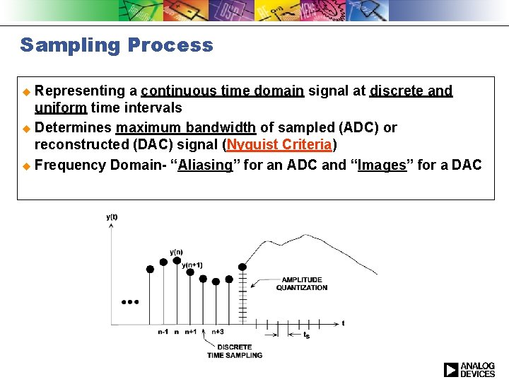Sampling Process u Representing a continuous time domain signal at discrete and uniform time