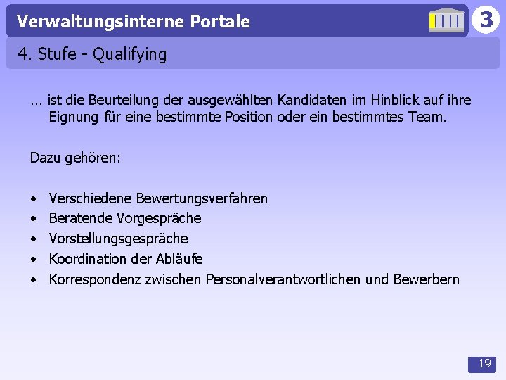 Verwaltungsinterne Portale 3 4. Stufe - Qualifying. . . ist die Beurteilung der ausgewählten