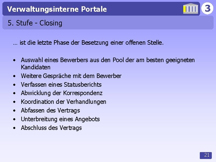 Verwaltungsinterne Portale 3 5. Stufe - Closing … ist die letzte Phase der Besetzung