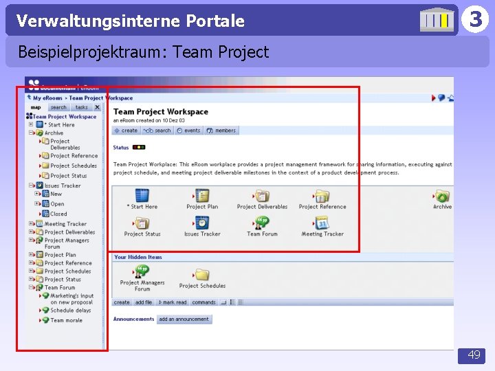 Verwaltungsinterne Portale 3 Beispielprojektraum: Team Project 49 
